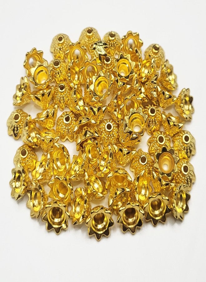 INDIKONB Gold Beads and Caps Combo | Golden Plated Beads for Jewellery, Aari Work, Rakhi Making, Embroidery Craft (Gold 2) - Image 2